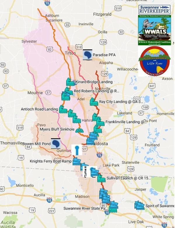 Map of Withlacoochee and Little River Water Trail WWALS Watershed