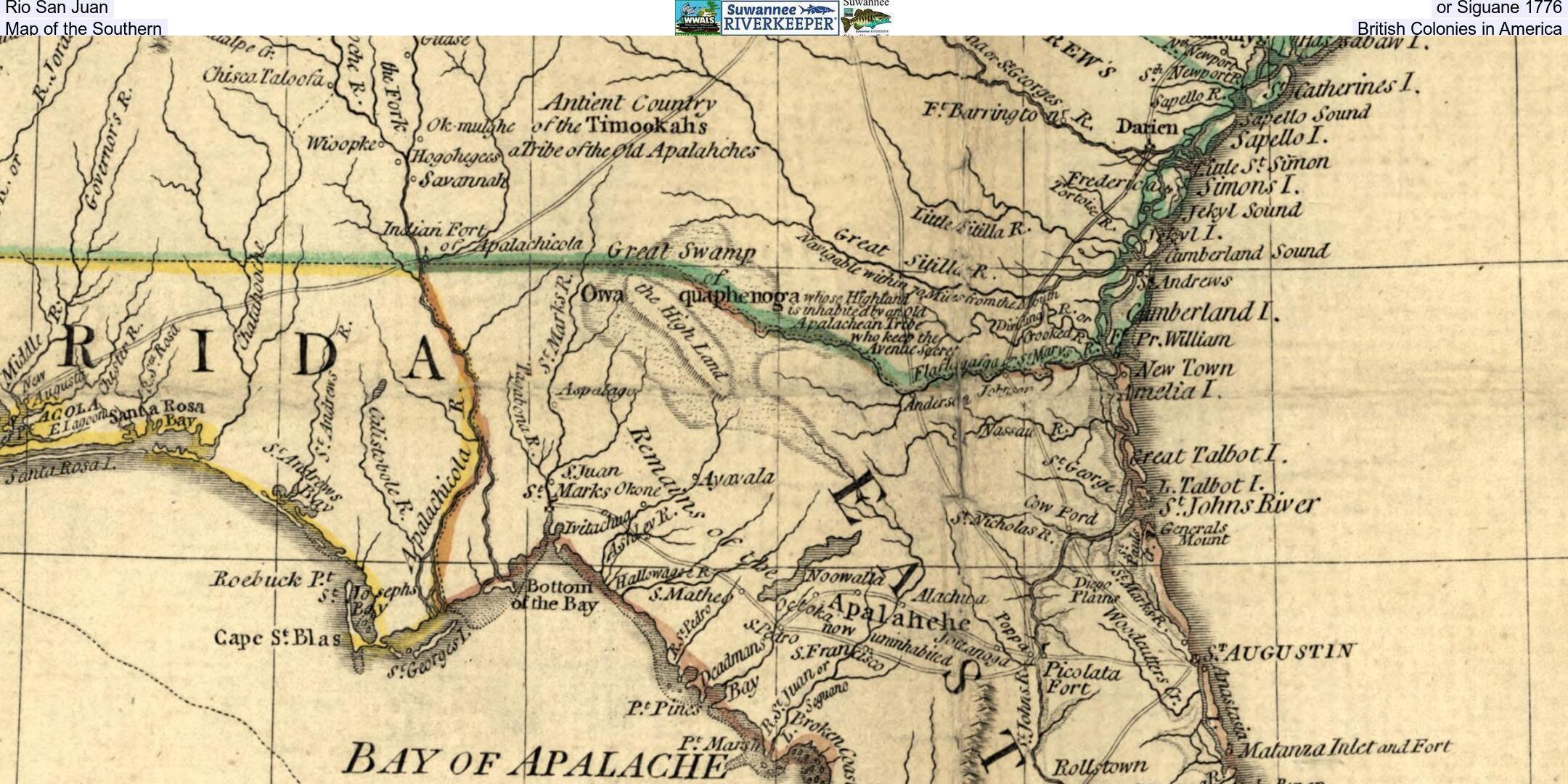 Rio San Juan, or Seguane 1776, Map of the Southern British Colonies in America