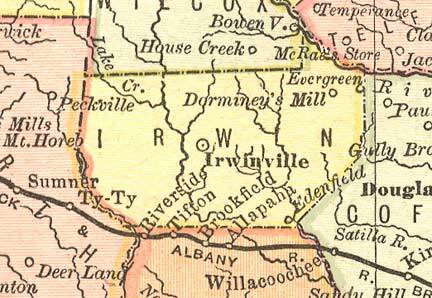 [Irwin County, 1885a, GeorgiaInfo, Rand McNally Map of Georgia, 1885]