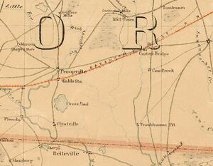 [Lowndes County Area, 1864, GeorgiaInfo, U.S. Coast Survey Map, Northern Part of Florida, 1864, doesn’t show Valdosta or Statenville, but still shows Troupville, Belleville, and “Clyatville”, plus “Troublesome P.O.”. on the Alapaha.]