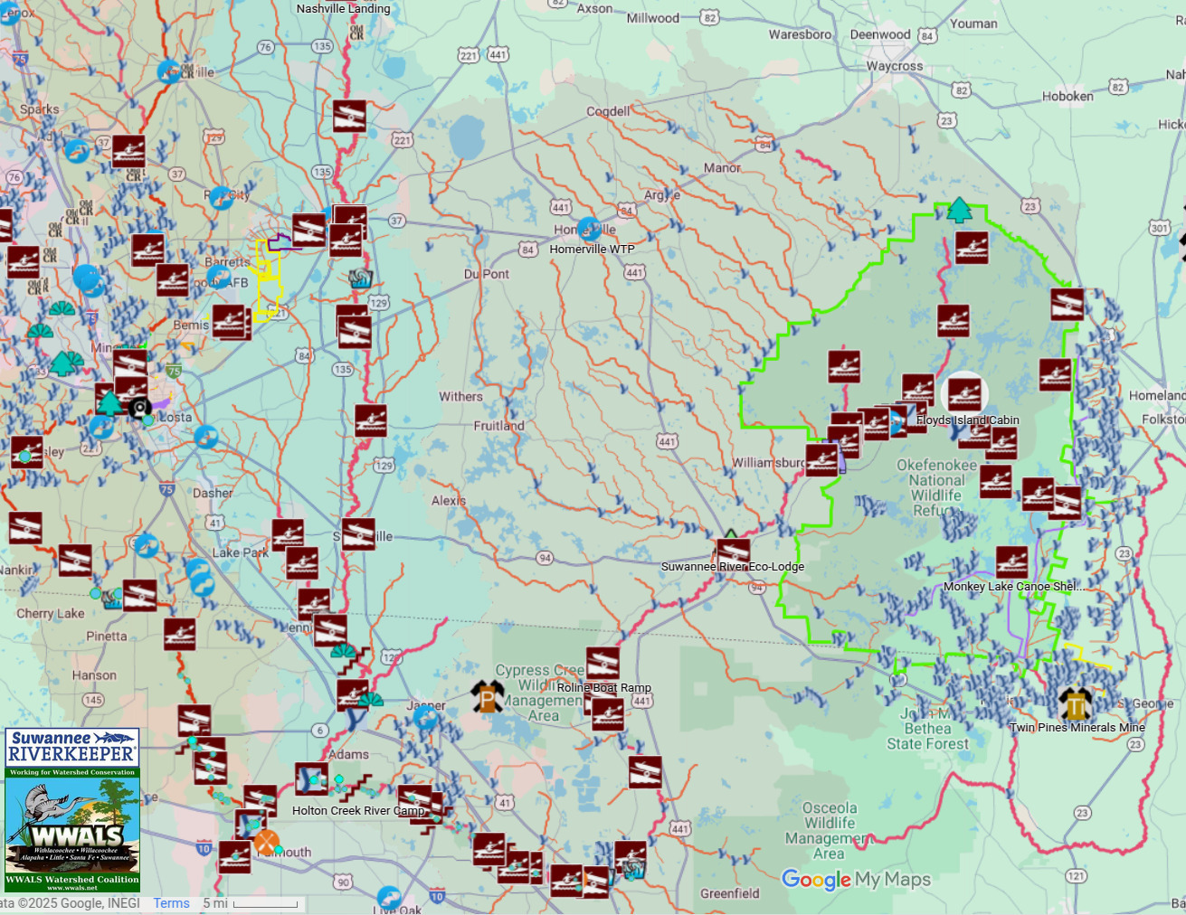Map: Valdosta to Okefenokee