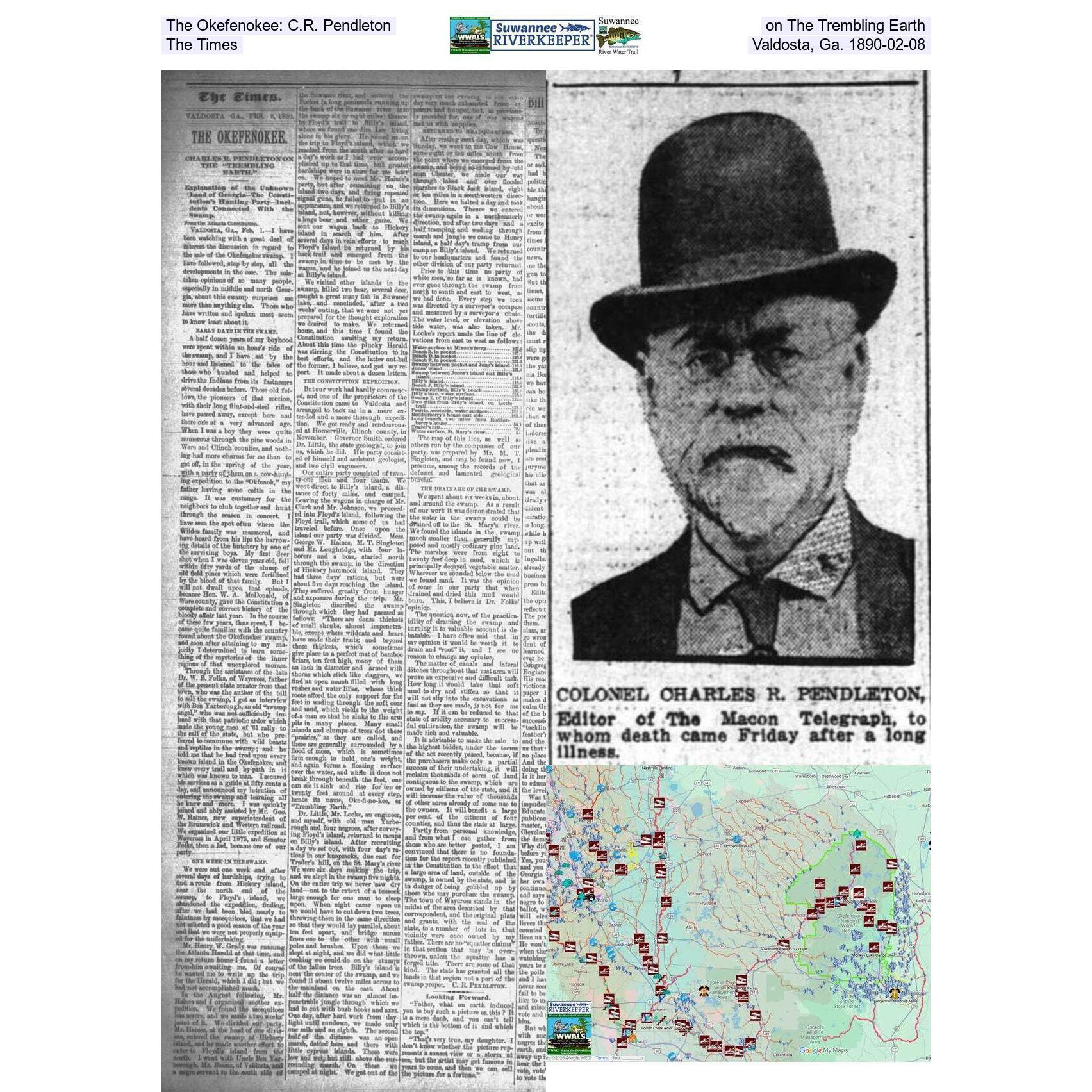 The Okefenokee: C.R. Pendleton on The Trembling Earth, The Times, Valdosta, Ga. 1890-02-08