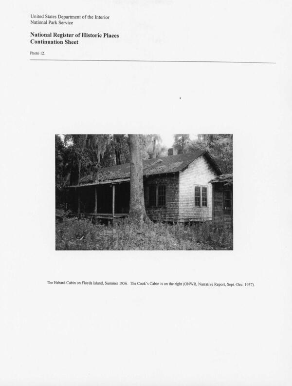 Photo 12: The Hebard Cabin on Floyds Island, Summer 1956. The Cook’s Cabin is on the right (ONWR, Narrative Report, Sept.-Dec. 1957).