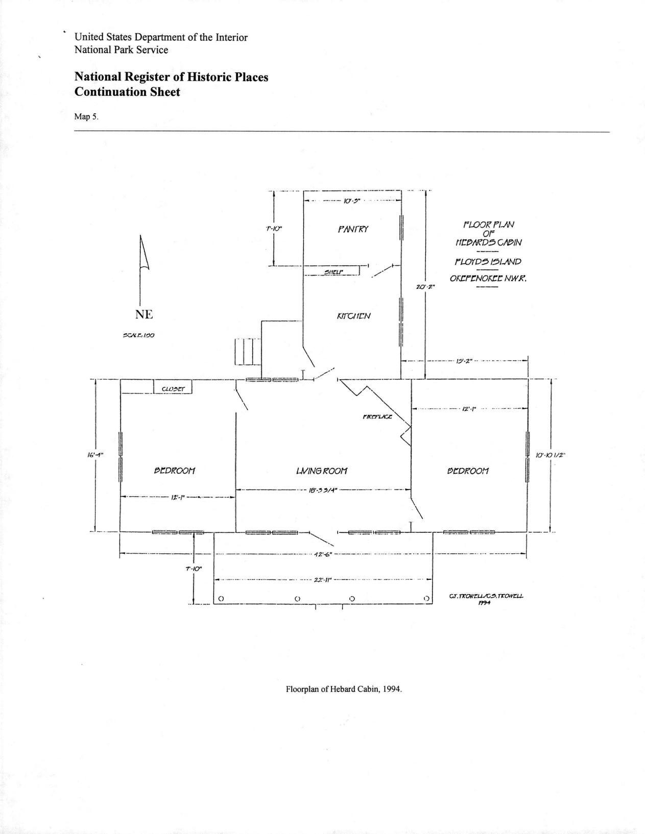 Map 5: Floorplan of Hebard Cabin, 1994.