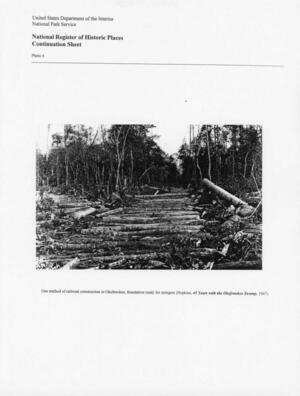 [Photo 4: One method of railroad construction in Okefenokee, foundation ready for stringers (Hopkins, 45 Years with the Okefenokee Swamp, 1947)]