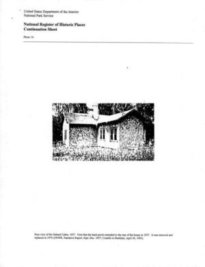 [Photo 14: Rear view of the Hebard Cabin, 1957. Note that the back porch extended to the rear of the house in 1957. It was removed and replaced in 1974 (ONWR, Narrative Report, Sept.-Dec. 1957; Costello to Burkhart, April 30, 1993).]