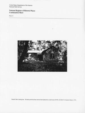 [Photo 15: Hebard Cabin, looking east. The back porch has been removed and replaced by a small stoop (ONWR, 38-OKE-70, Narrative Report, 1979).]