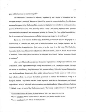 [The Okefenokee Association in Waycross, supported by the Chamber of Commerce and the newspaper, arranged a meeting in Waycross on March 12 to support the congressional efforts. Gov. Hardeman announced his support of the Okefenokee Plan. A number of dignitaries were invited to the meeting and motion pictures of Okefenokee scenes were shown by Peter S. Twitty. The. meeting appears to have generated considerable editorial support in area newspapers, including the Quitman Free Press and the Brunswick Pilot. But the movement soon lost momentum as conflicting interest groups jumped on the bandwagon.]