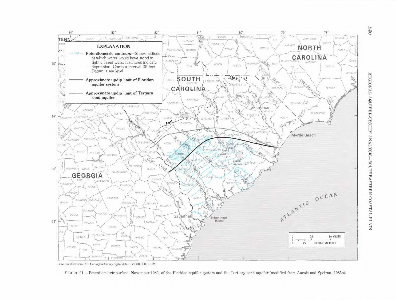 Potentiometric Contours; Contour interval 25 feet, 1996-01-01, --Walter R. Aucott, USGS PROFESSIONAL PAPER 1410-E
