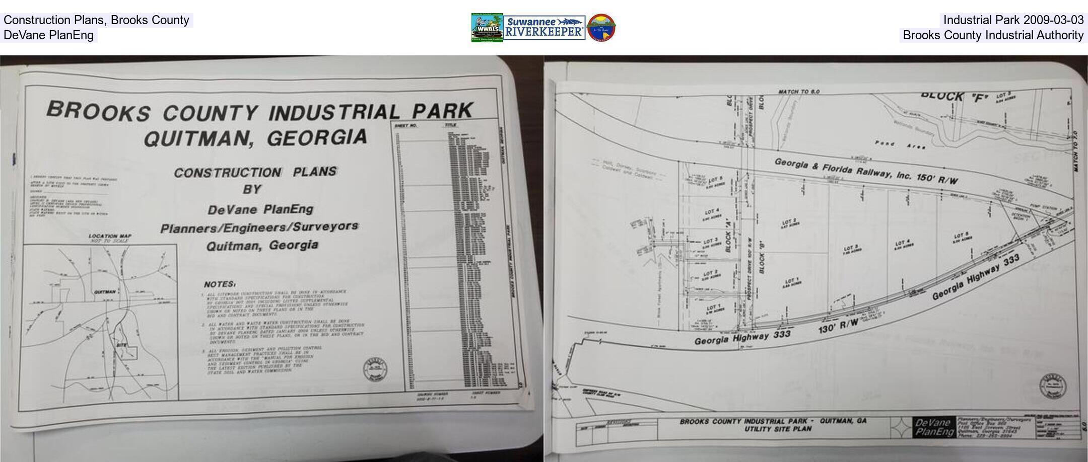 Construction Plans, Brooks County Industrial Park 2009-03-03, DeVane PlanEng, Brooks County Industrial Authority