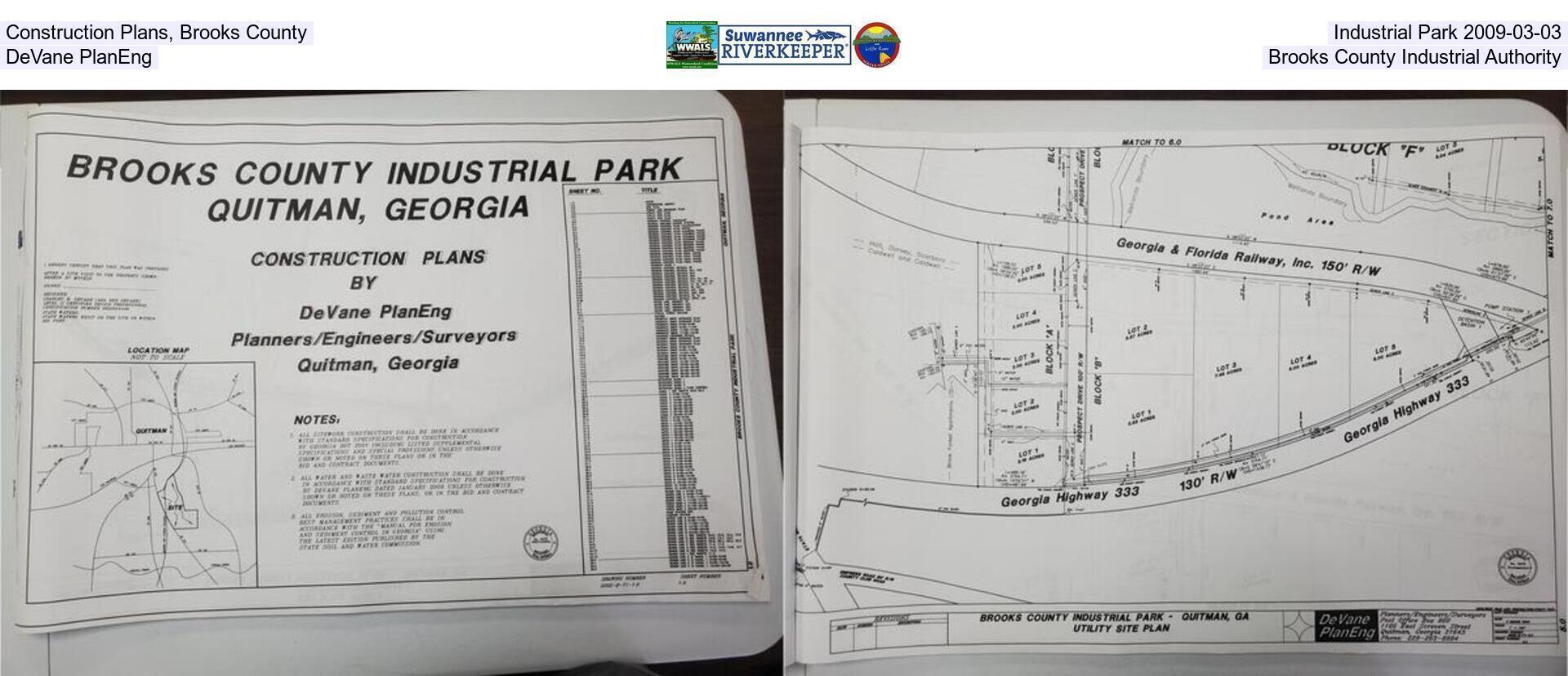 Construction Plans, Brooks County Industrial Park 2009-03-03, DeVane PlanEng, Brooks County Industrial Authority