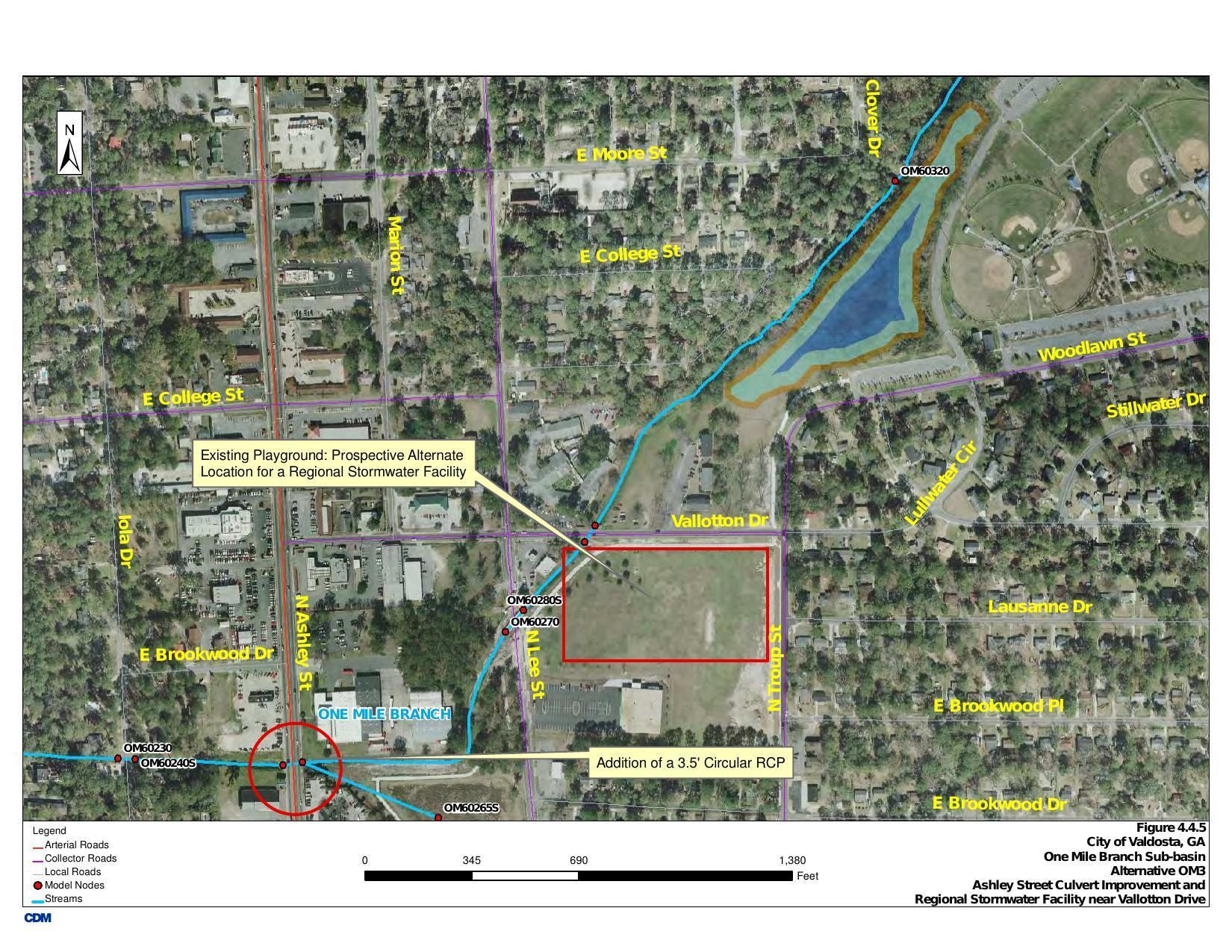 Map: Ashley Street, Lee Street, and playground to stormwater facility