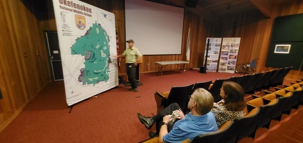 [Manager Michael Lusk explaining the Okefenokee NWR, 10:15:19, 30.7380541, -82.1397321]