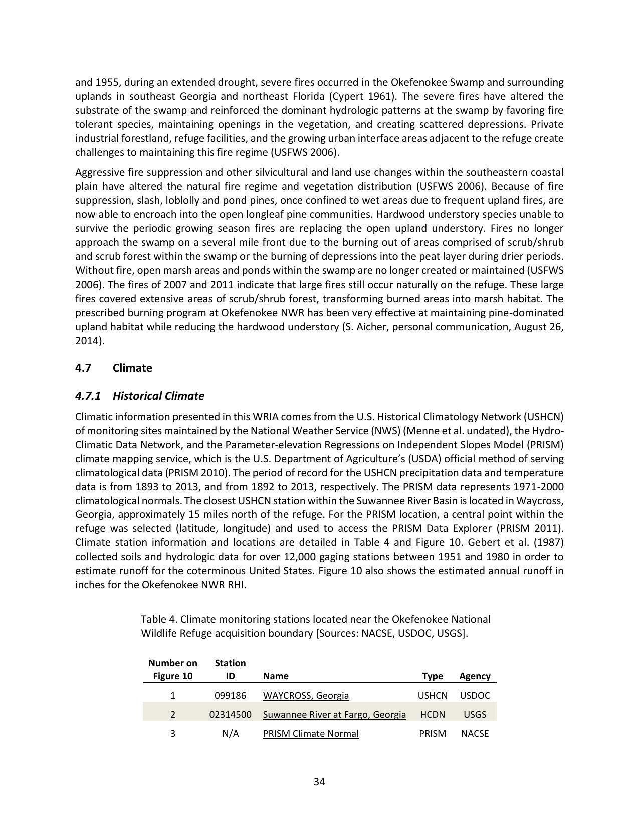 Table 4. Climate monitoring stations located near the Okefenokee National Wildlife Refuge acquisition boundary [Sources: NACSE, USDOC, USGS].