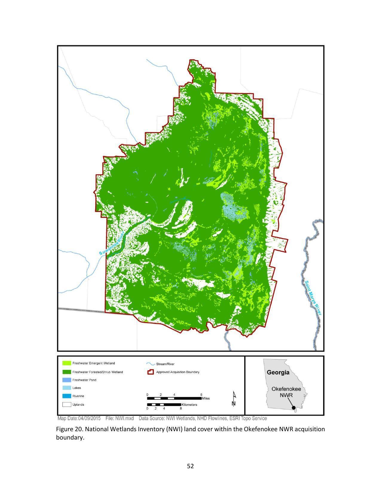 Figure 20. National Wetlands Inventory (NWI) land cover within the Okefenokee NWR acquisition boundary.