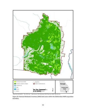 [Figure 20. National Wetlands Inventory (NWI) land cover within the Okefenokee NWR acquisition boundary.]