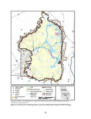 [Figure 21. Infrastructure affecting water on and near Okefenokee National Wildlife Refuge.]