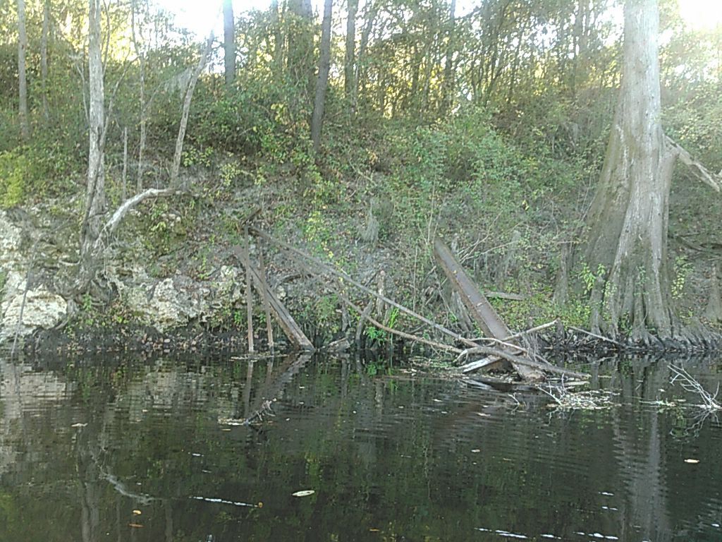 Fallen girders of Belleville Bridge, Hamilton County side 30.5956020, -83.2597732