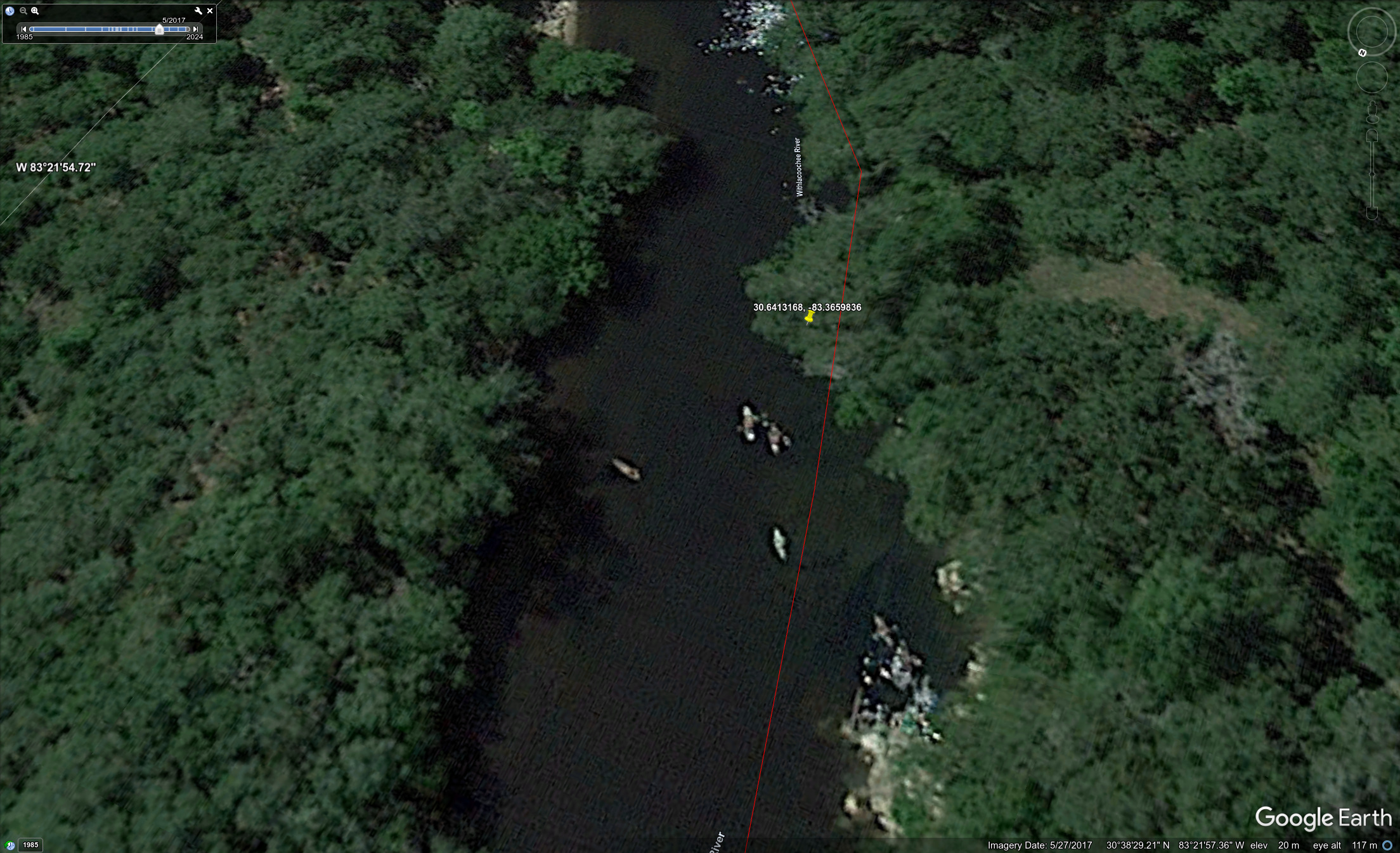 Mcintyre Spring, Withlacoochee River, Brooks County, Georgia, 2025-05-17 --Google Earth Pro