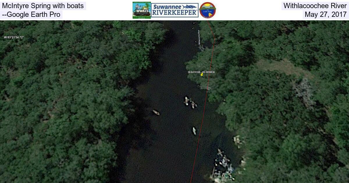 McIntyre Spring with boats, Withlacoochee River --Google Earth Pro, May 27, 2017