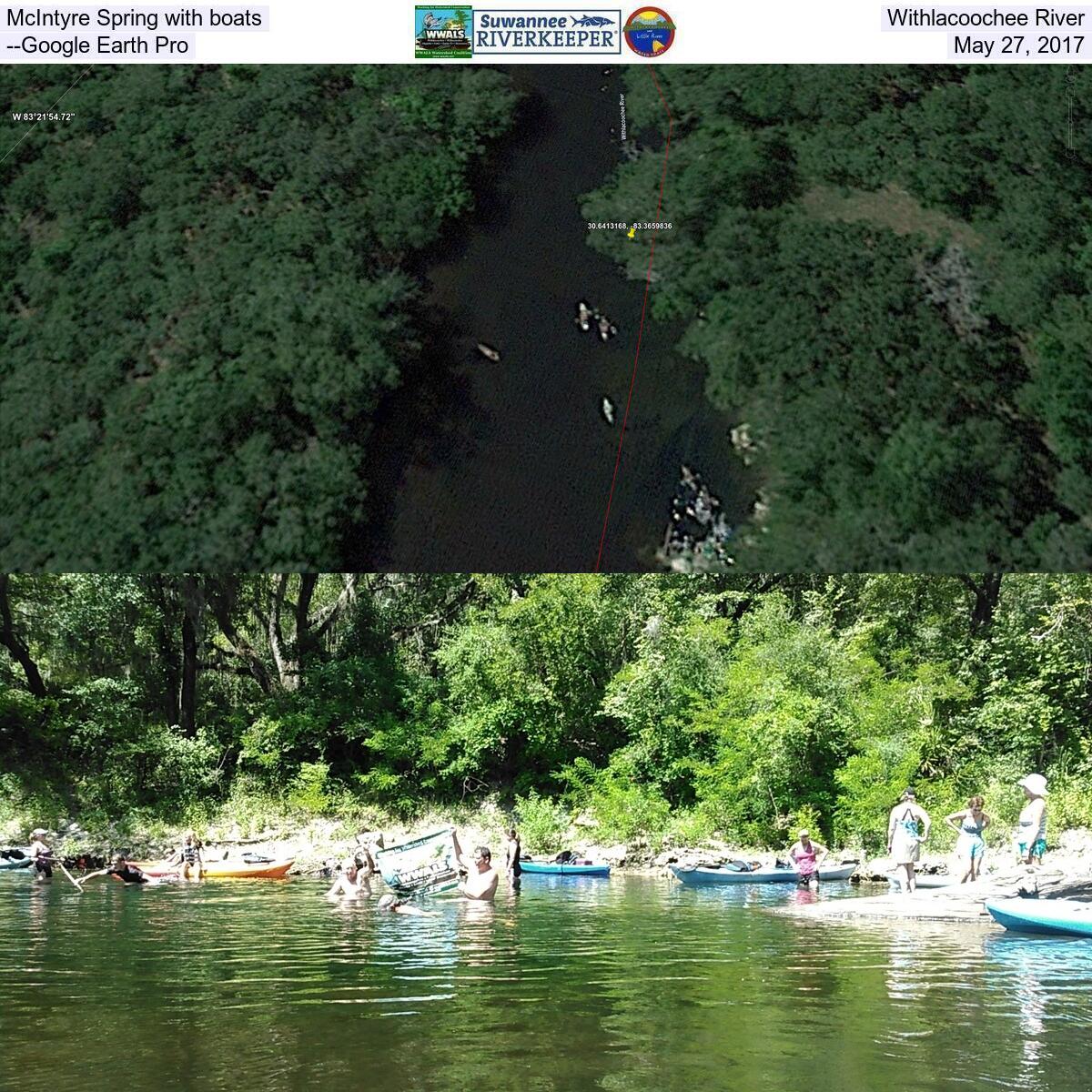 McIntyre Spring with boats, Withlacoochee River --Google Earth Pro, May 27, 2017
