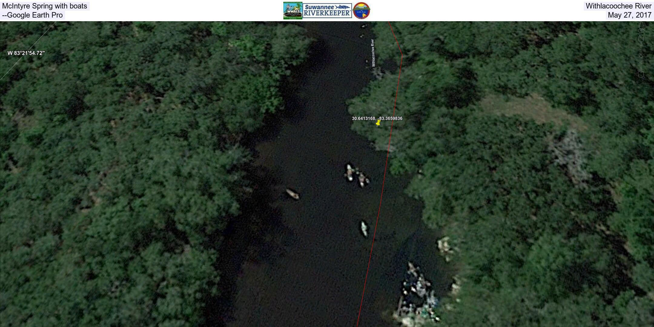 McIntyre Spring with boats, Withlacoochee River --Google Earth Pro, May 27, 2017