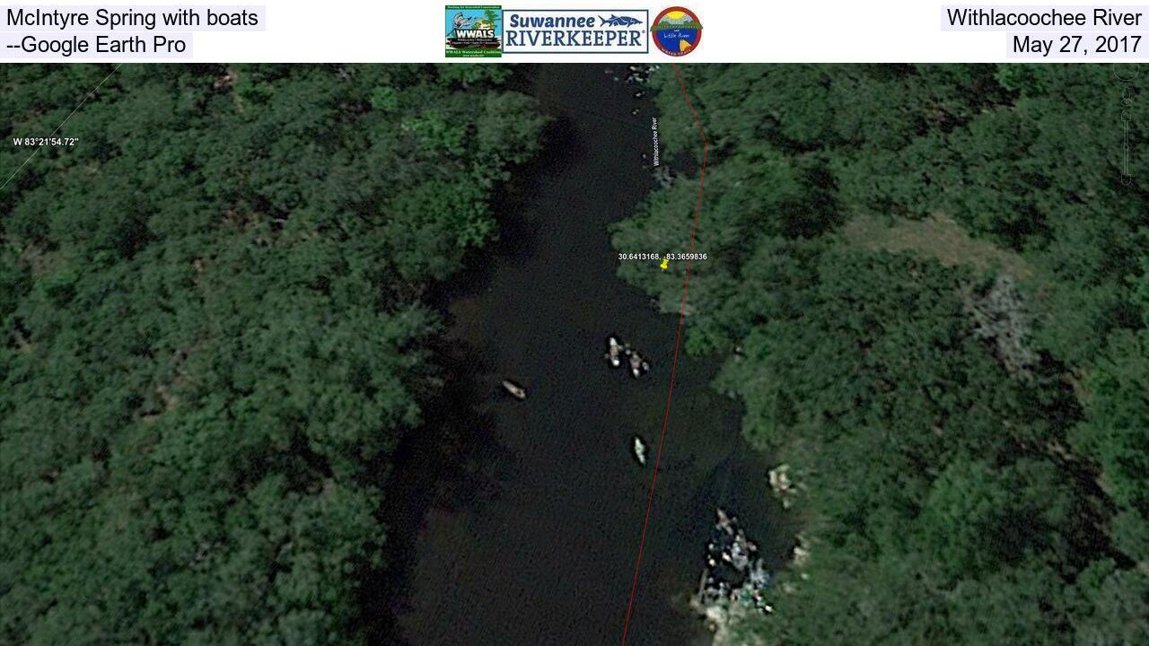 McIntyre Spring with boats, Withlacoochee River --Google Earth Pro, May 27, 2017
