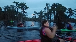 [Full moon rising over Banks Lake with paddlers]