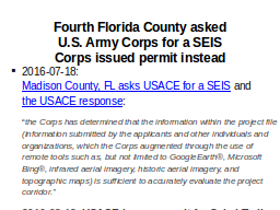 Fourth Florida County asked USACE for a SEIS and...