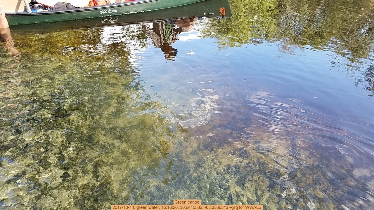 Green canoe, 2017-10-14, green water, 15:16:26, 30.6410533, -83.3366343 --jsq for WWALS