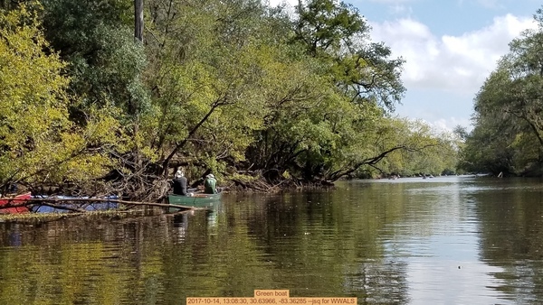 Green boat, 2017-10-14, 13:08:30, 30.63966, -83.36285 --jsq for WWALS