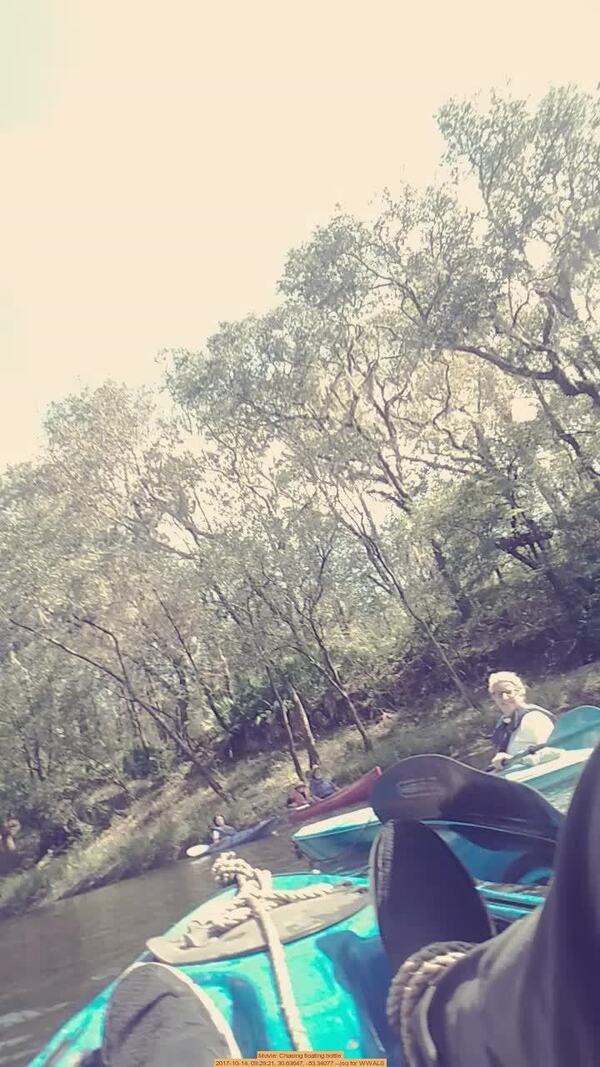 Movie: Chasing floating bottle, 2017-10-14, 09:29:21, 30.63647, -83.34077 --jsq for WWALS