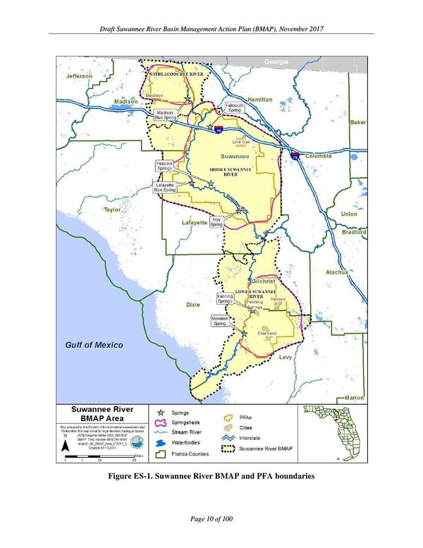 Figure ES-1. Suwannee River BMAP and PFA boundaries