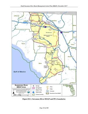 [Figure ES-1. Suwannee River BMAP and PFA boundaries]