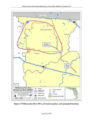 [Figure 4. Withlacoochee River PFA, sub-basin boundary, and springshed boundary]