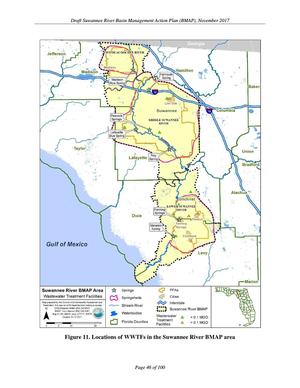 [Figure 11. Locations of WWTFs in the Suwannee River BMAP area]