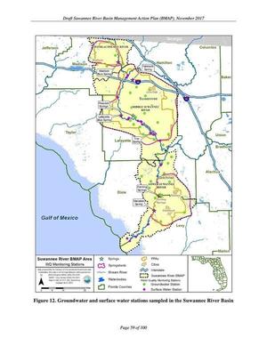 [Figure 12. Groundwater and surface water stations sampled in the Suwannee River Basin]