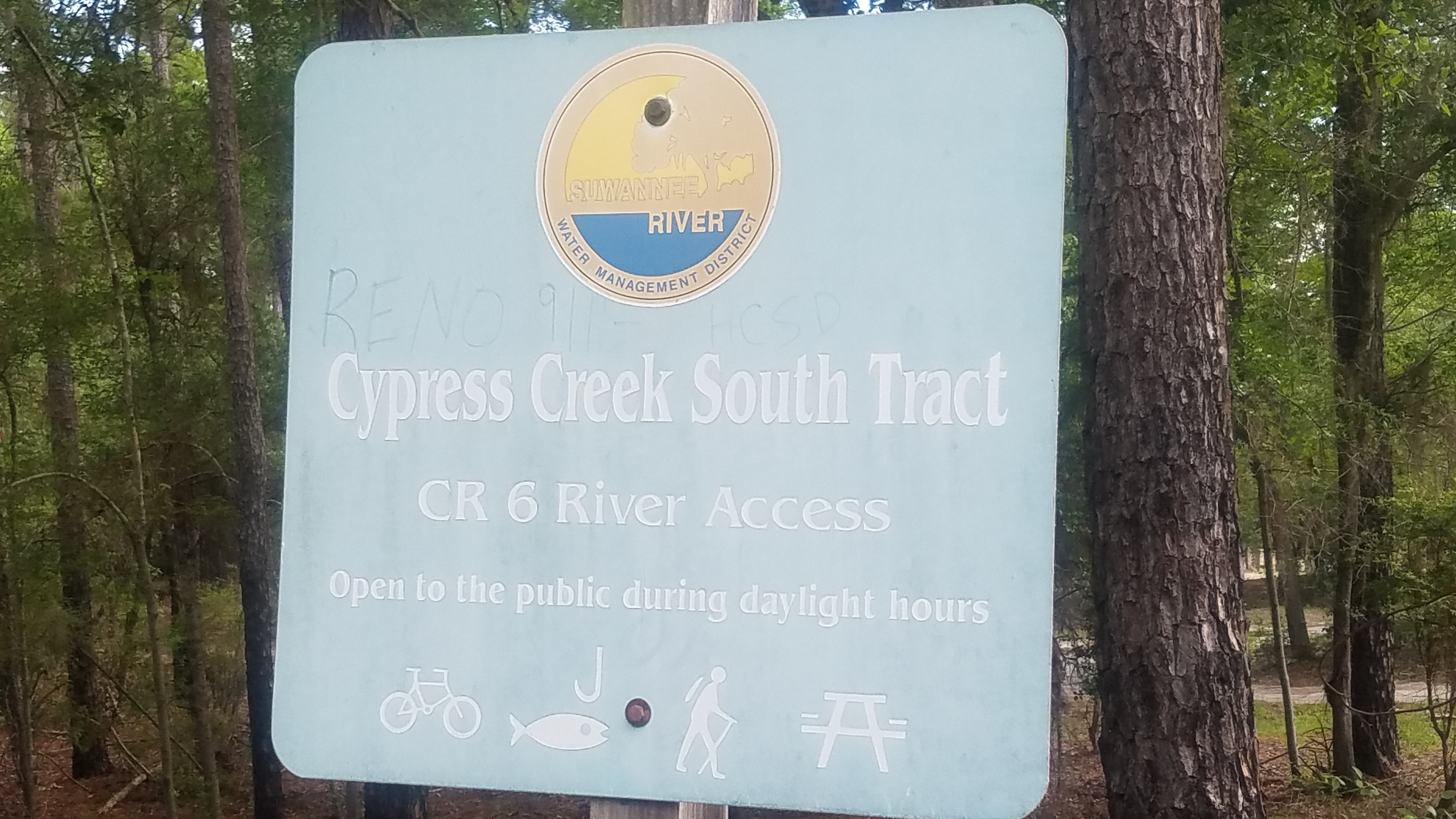 Sign: Cypress Creek South Tract, CR 6 River Access, 09:17:50, 30.5073652, -82.7174572