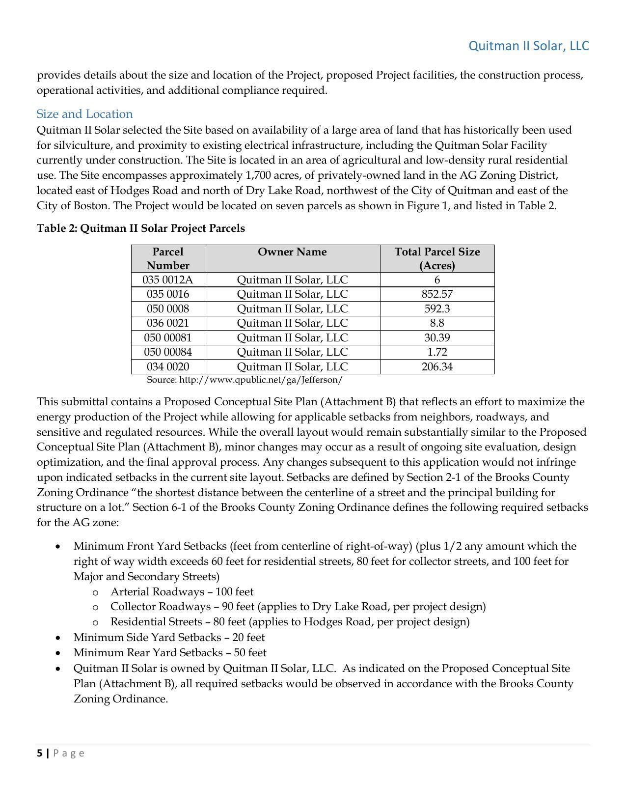 Table 2: Quitman II Solar Project Panels