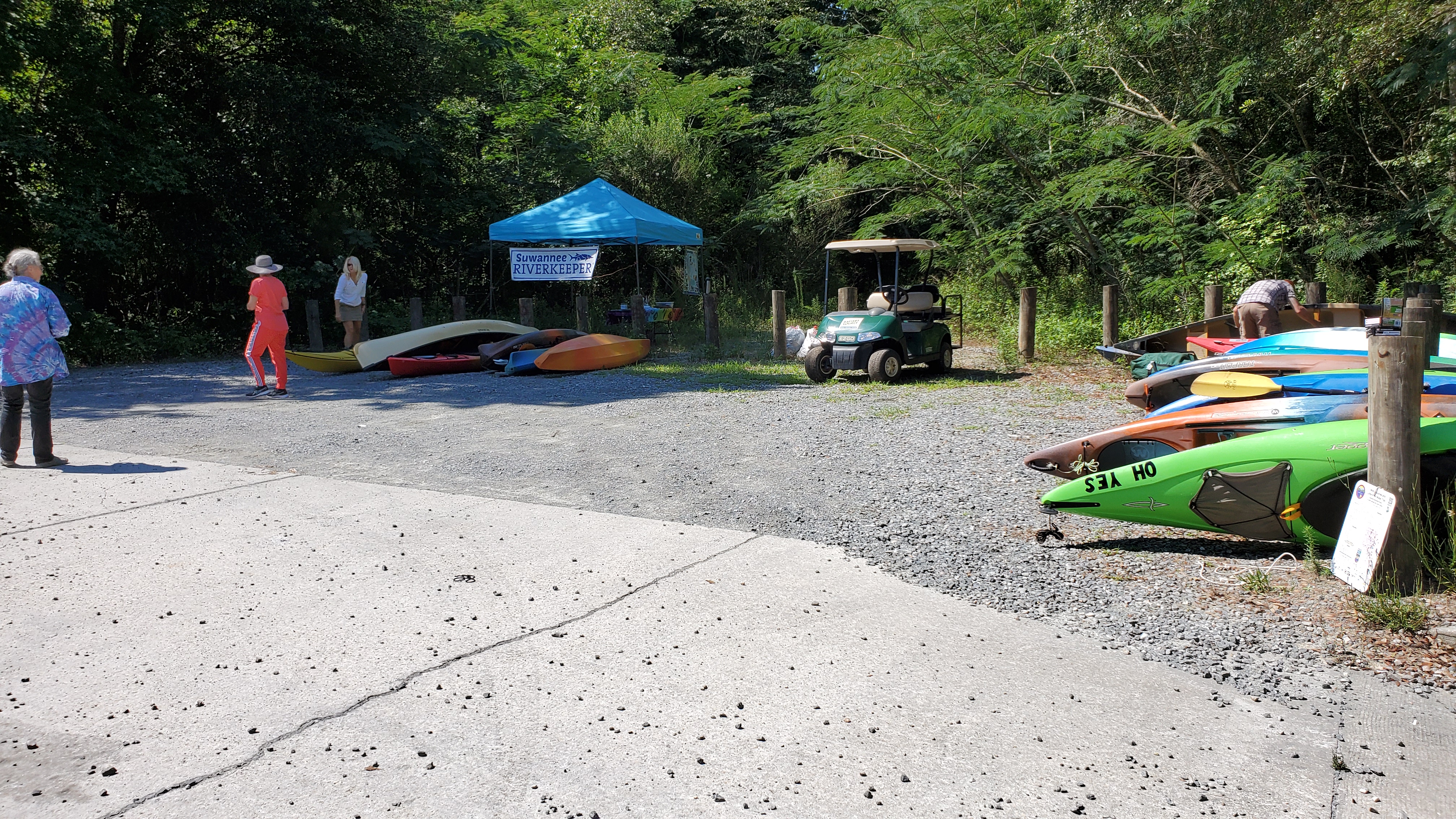 Gretchen, Shirley, tent, golf cart, boats, 10:59:36, 30.851317, -83.347181