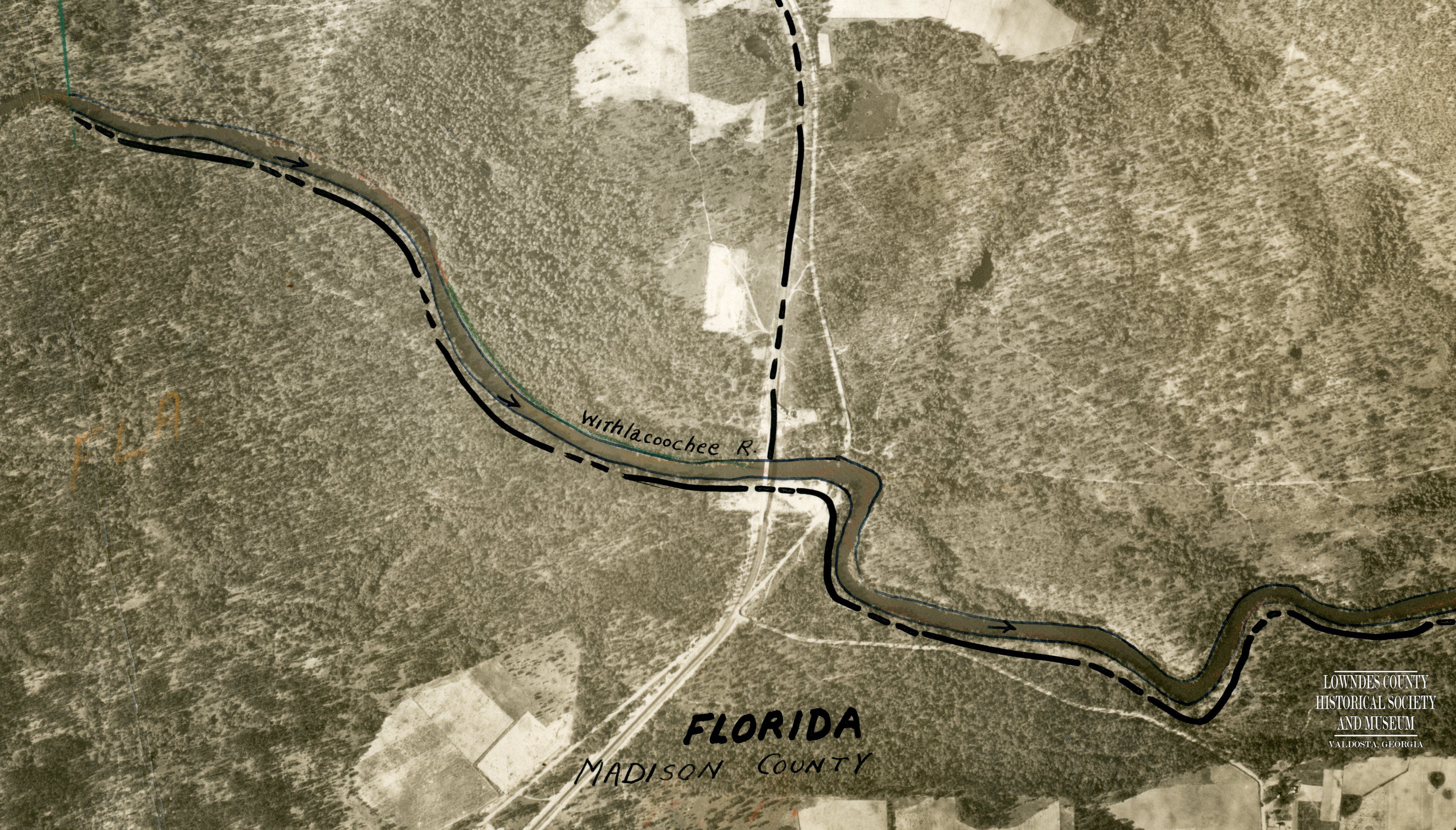 1943 aerial map with 1895 wooden bridge