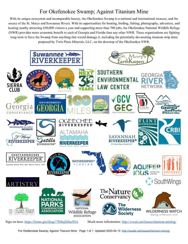 [Organizations For Okefenokee Swamp, Against Titanium Mine]