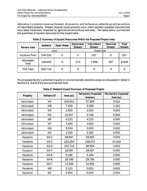 [Table 2: Aquatic Resources; Table 3: Wetland Impact]