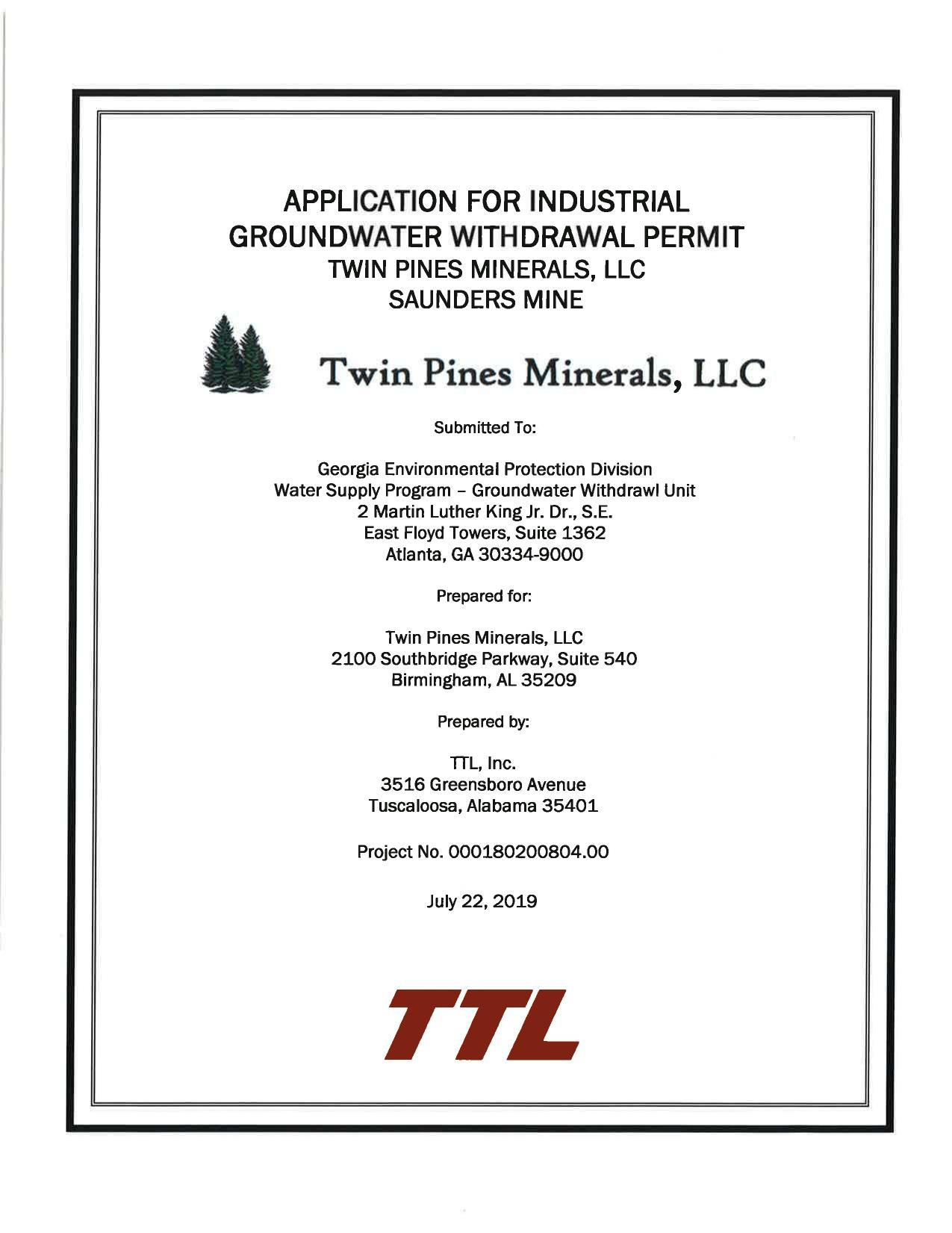 Groundwater Withdrawal, Prepared for TTM by TTL