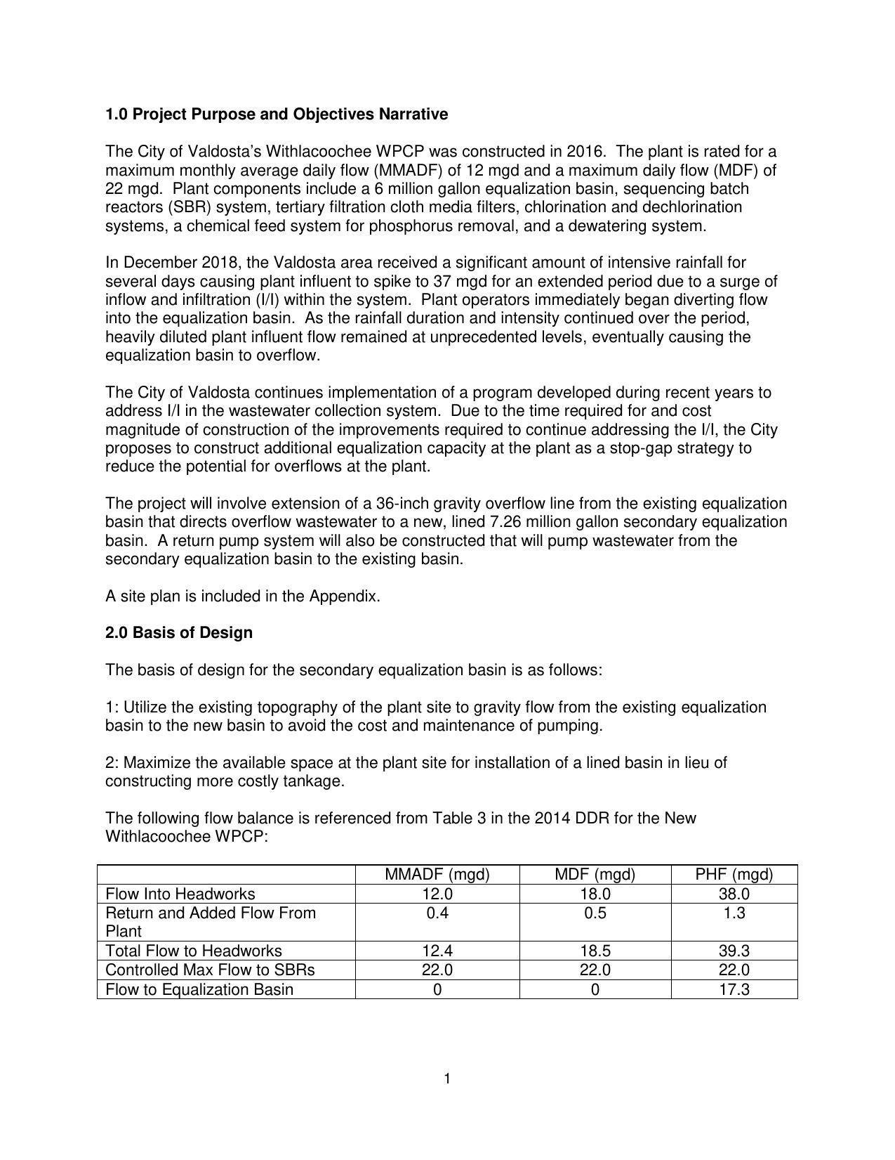 1.0 Project Purpose and Objectives Narrative