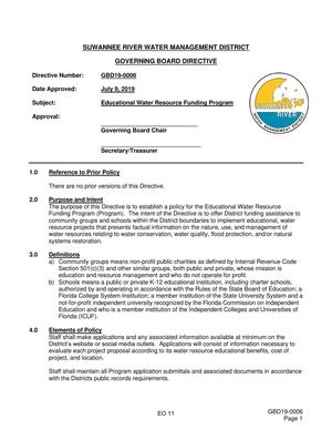 [Educational Water Resource Funding Program Approval:]