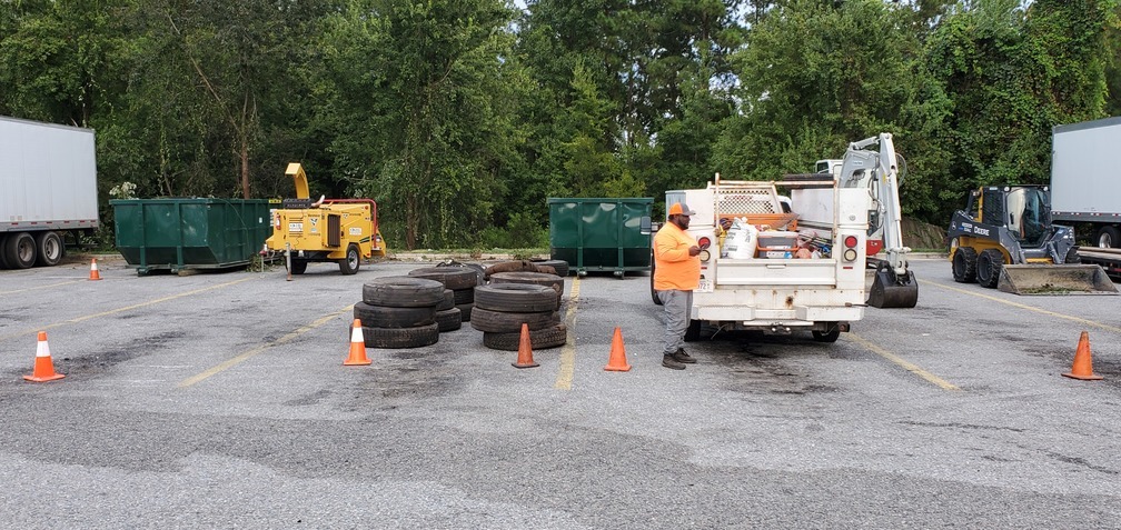 Tires and dumpster