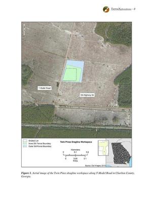 [Fig. 1. Aerial image of the Twin Pines dragline workspace along T-Model Road in Charlton County,]