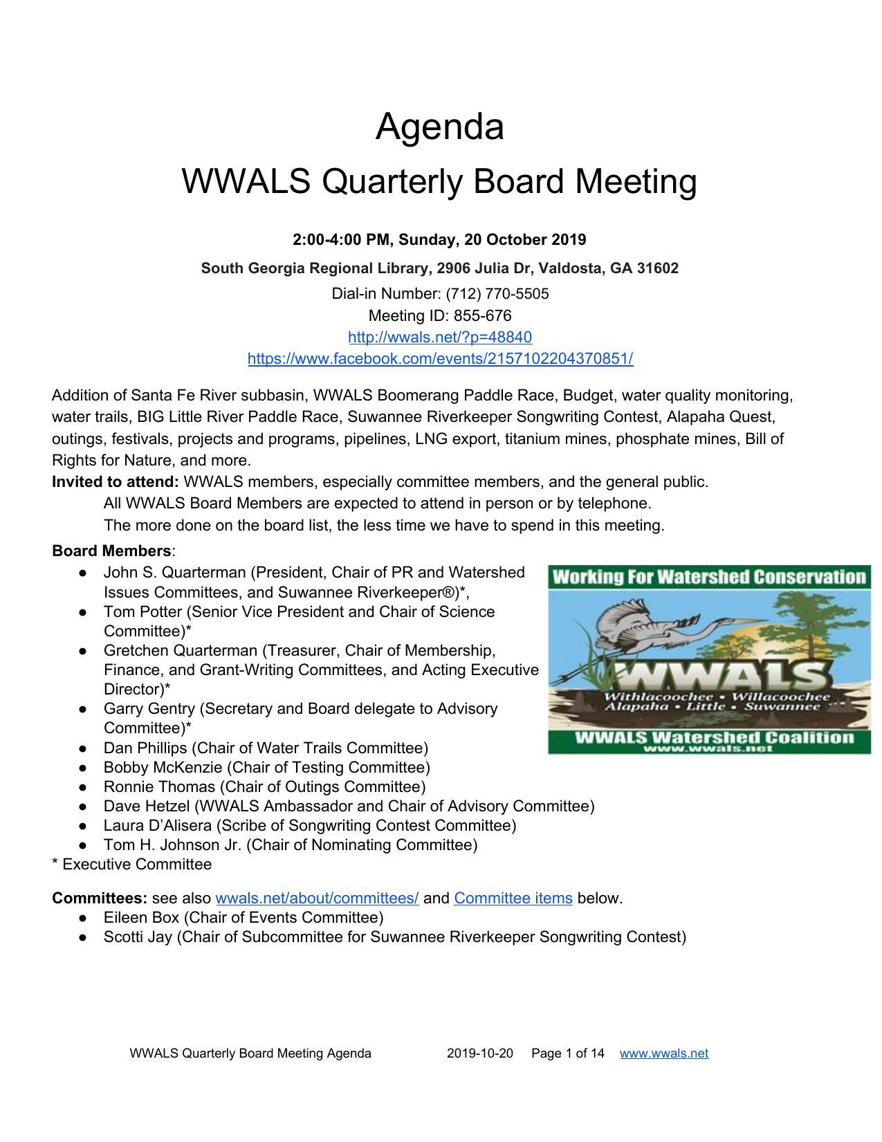 2019-10-20--wwals-quarterly-board-meeting-agenda-without-reports-0001