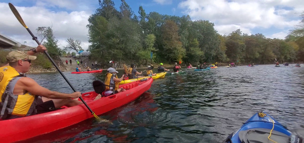 New paddlers in the red boat